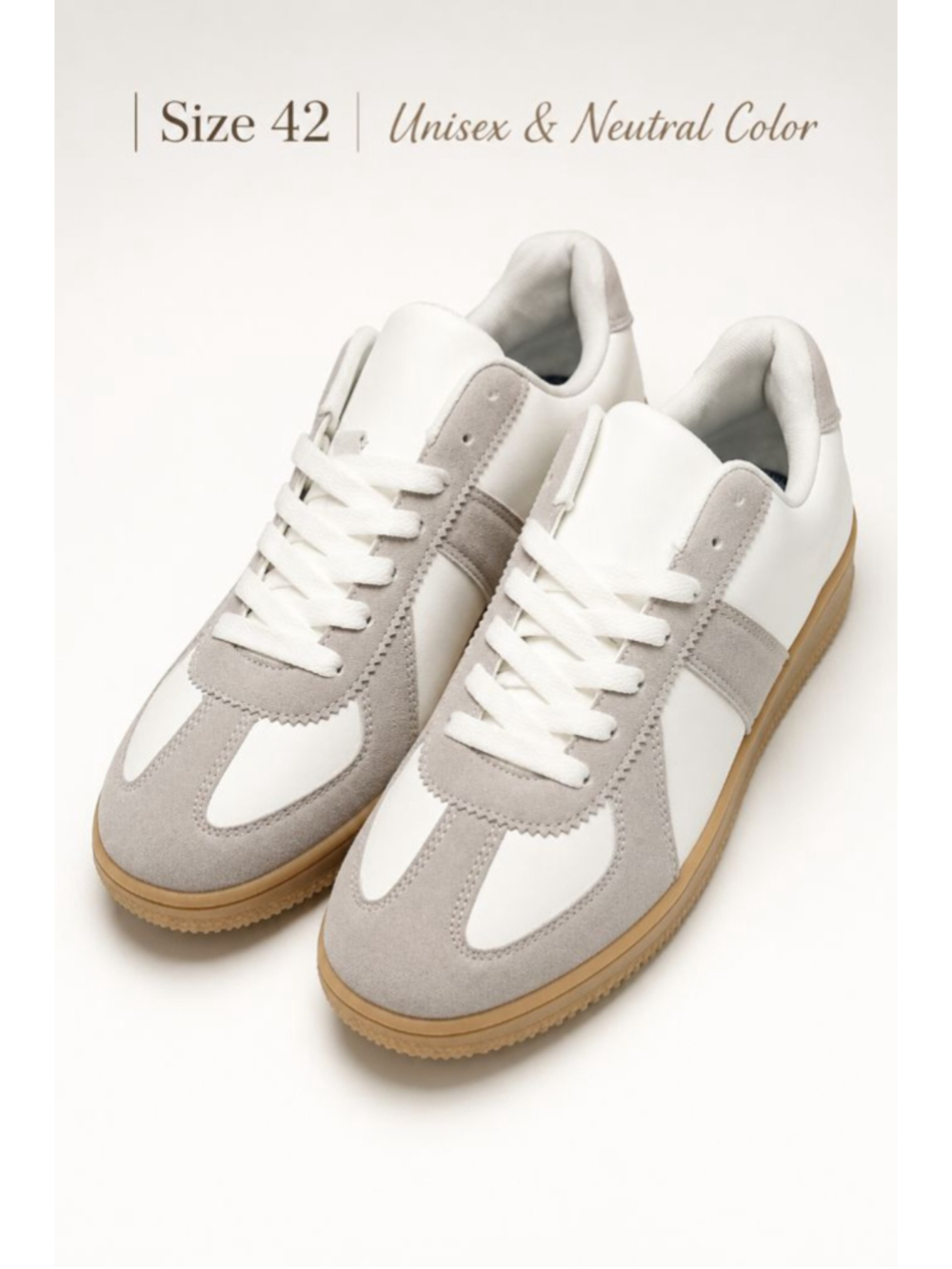 Unisex White & Taupe Retro Sneakers Size US 9 EU 42 Wide Width Friendly Casual